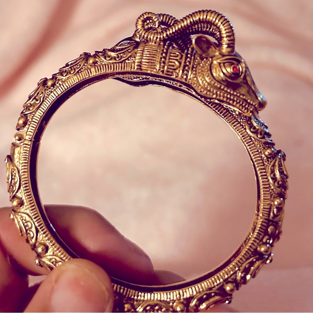 JBK Jacqueline Kennedy Gold & Sapphire Rams Head Clamper Bracelet